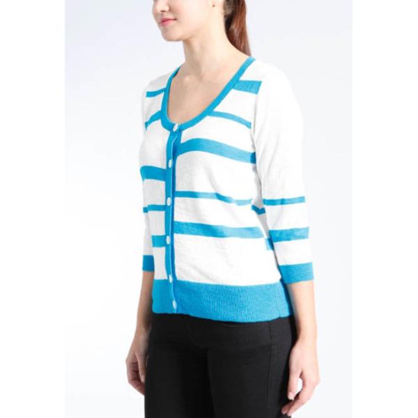 Stripe Slub Yarn Knit Cardigan Sweater 100 Cotton Material Careful Washing