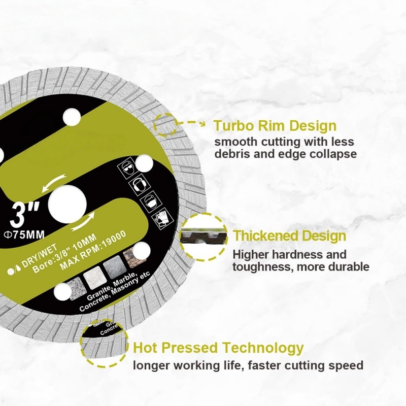 76mm Concrete & Brick Saw Blade | Hot-Pressed Aggressive Turbo (20,300 RPM)