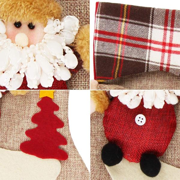 Christmas Stocking, 18 Set of 3 Santa, Snowman, Reindeer, Xmas Character 3D Plush with Faux Fur Cuff Christmas Decorati