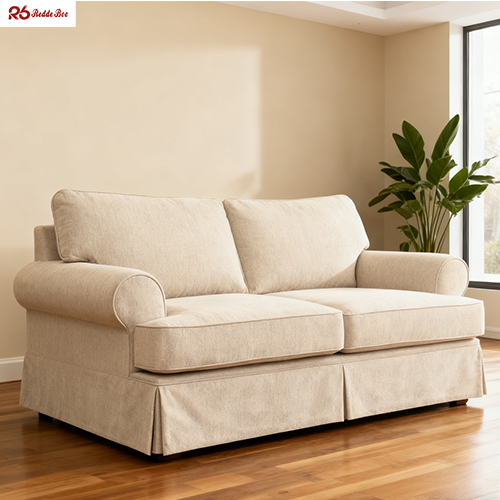 Anti Wear Removable Beige Cotton Linen Material Couch Sofa 2 Seater