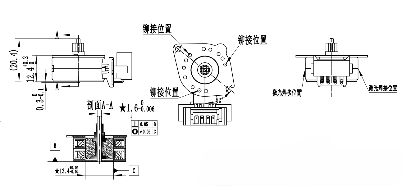 25BY412 12V DC Permanent Magnet Stepper Motor with 7.5° Step Angle and Low Noise ≤35 dB for AC Deflector Control