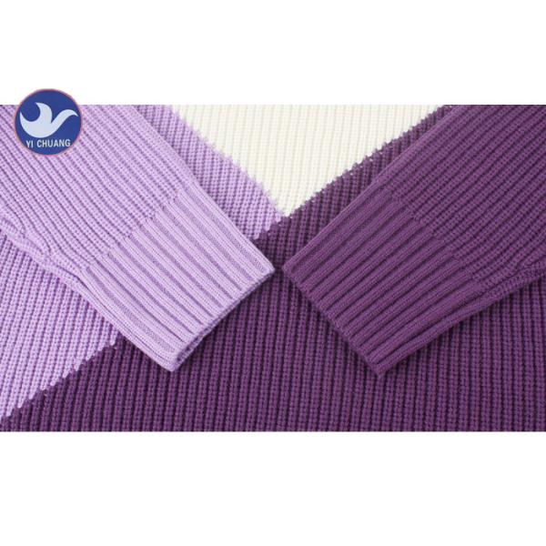 Mock Neck Half Cardigan Knitted Womens Knit Pullover Sweater Contrast Color