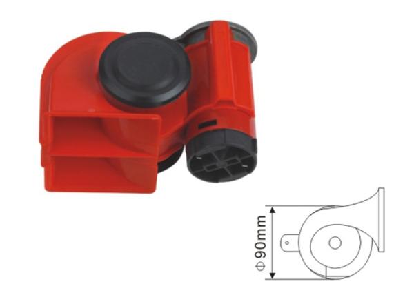 Motorcycles Vans Car Horn Replacement Kit , Dual Car Horn Bright Red Color