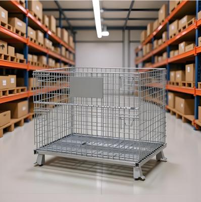 Heavy Duty Galvanized Foldable Stackable Wire Mesh Pallet Cage for Storage and Transport