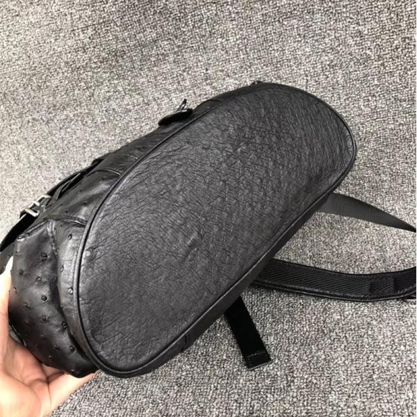 Authentic Exotic Ostrich Skin Drawstring Closure Men's Travel Backpack Genuine Leather Male Large Flap Pockets Bag Pack