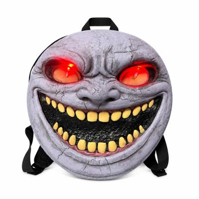 Creepy Monster Face LED Backpack with Glowing Red Eyes, Realistic Cracked Stone