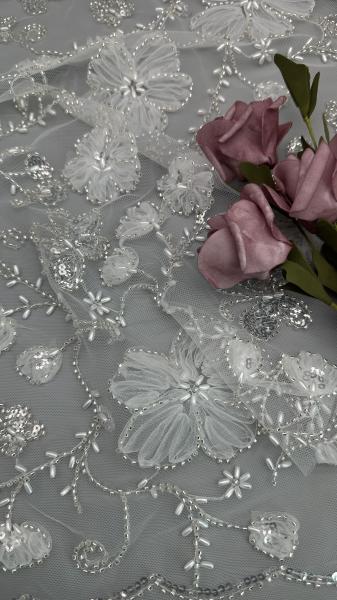 Leafy Beaded Embroidery Fabric Mesh Floral for Evening Party Dresses Design