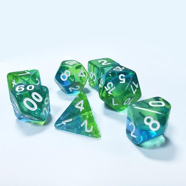 Mint green crystal natural resin multi -faceted board game dice set Dragon and Dungeon