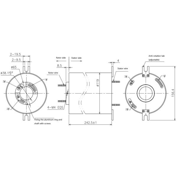 Low Loss IP54 300rpm 38.1mm Through Hole Slip Ring