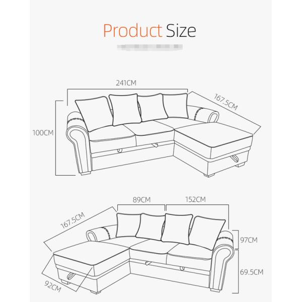 OEM/ODM High quality Modern home furniture sofa sectional with storage L shaped fabric couch living room sofa bed