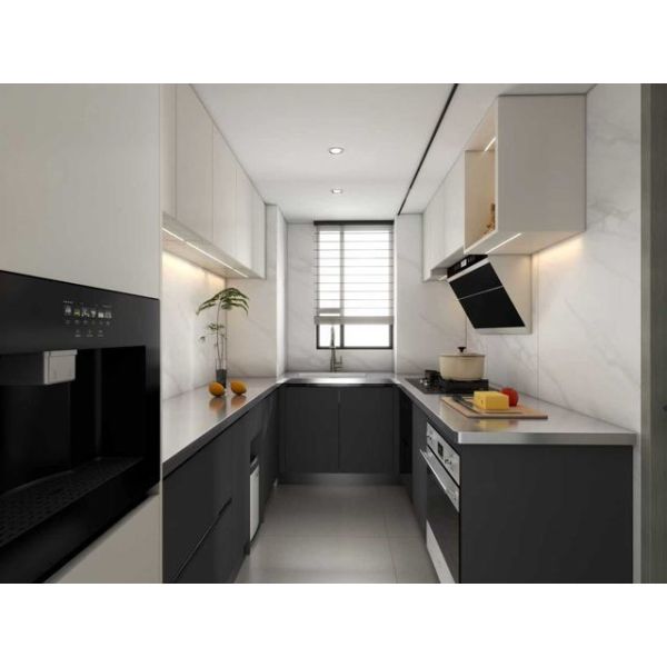 Black White Linear Stainless Steel Kitchen Cabinets