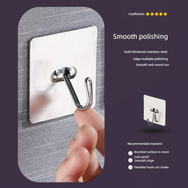 Smooth Edge Strong Bearing Capacity Stainless Steel Adhesive Hooks for Bathroom, Kitchen and Living Room