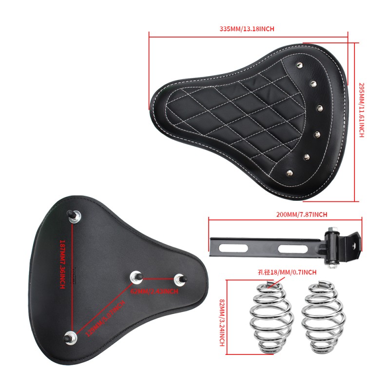 Black Motorcycle Front Driver Leather Pillow Solo Seat Cushion for Harley Custom Chopper Sportster Bobber Honda Yamaha Kawasaki