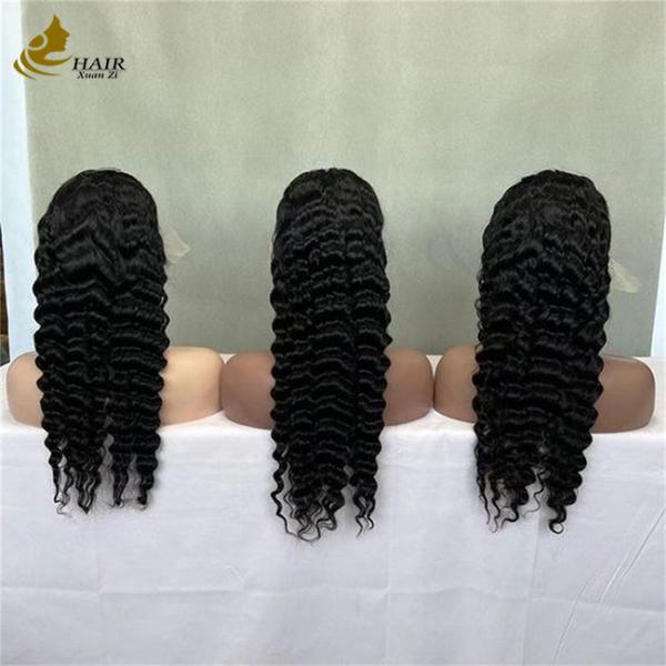 13*4 Lace Deep Curly Wave Human Hair Wigs Natural Black Virgin Hair Wig For Sale