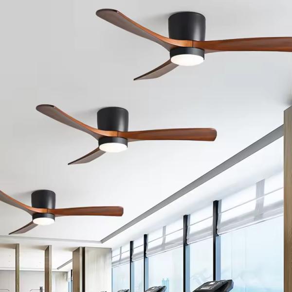 Ventilateur de plafond à profil bas encastré pour résidentiel avec application Tuya à distance ou Wifi, pales en bois, hélices, économe en énergie, pour plafond bas