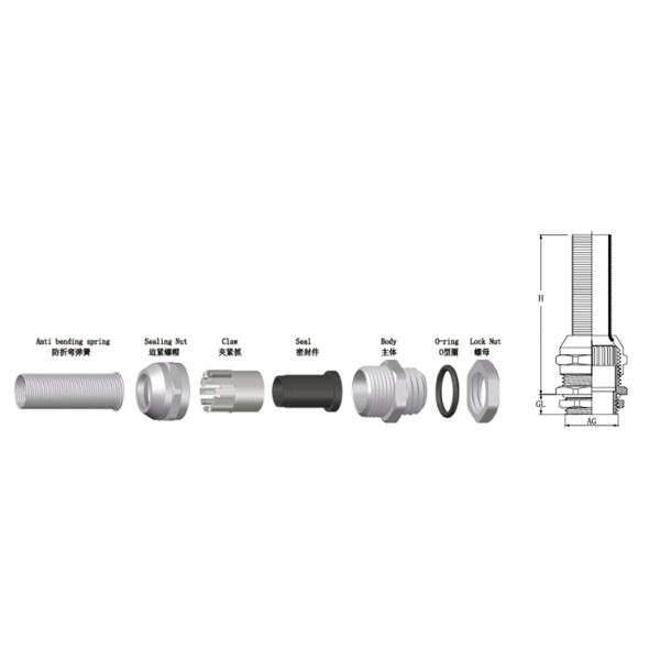 Spiral Metal M12 - M30 Nickel Plated Brass Cable Gland With Anti Bending Spring
