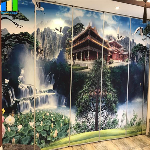 Decorative Landscape Painting Movable Wooden Acoustic Fabric Panels Divider