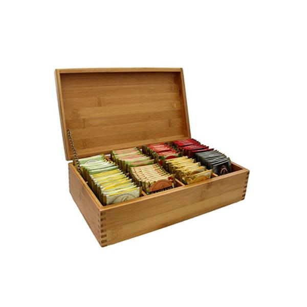 Natural Bamboo Storage Organizer Box , Wooden Tea Bag Holder Easy Cleaning