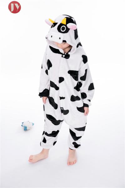 Wholesale Soft Fluffy Flannel Plush Cow Kids Animal Onesie Kigurumi Pajamas