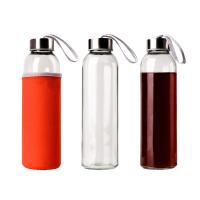 Bouteille d'eau en verre à haute teneur en borosilicate de sport ronde de 350 ml et 500 ml avec manche en silicone