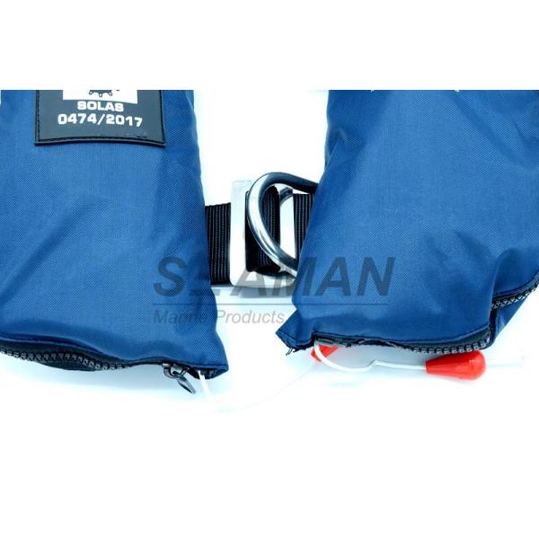 SOLAS 275N Navy Blue Inflatable Life Jacket Double Air Chamber 60G Cylinder With Harness D Ring