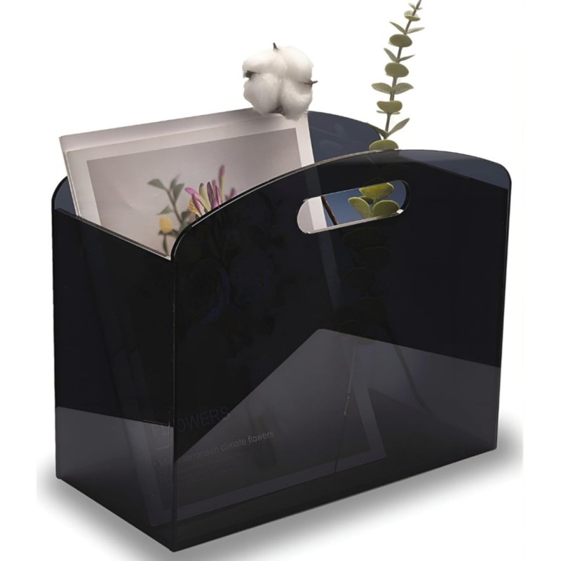 Clear Acrylic Magazine Holder Newspaper Stand with Handles Modern Lucite Basket for Bathroom Bedroom Living Room Office Display