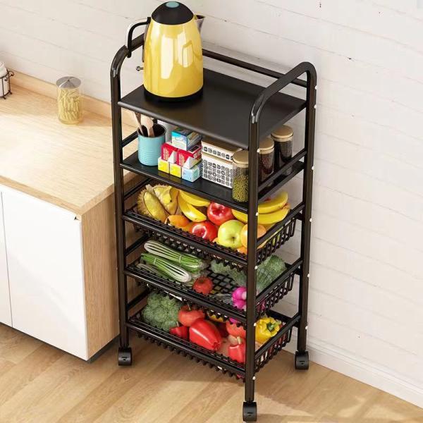 5 Tier Non-folding Rack Kitchen Storage Organizer with Stable Rotating Rolling Design