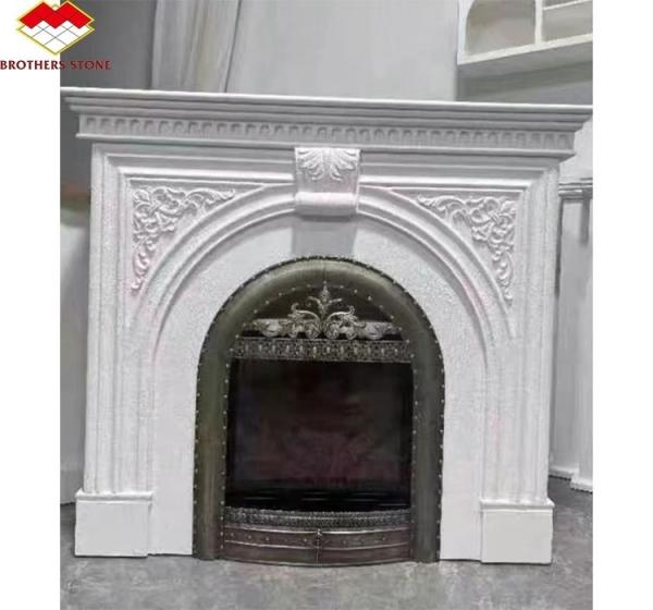 Villa Living Room Fireplace Surrounds Modern Indoor Marble Stone Fireplaces Customized