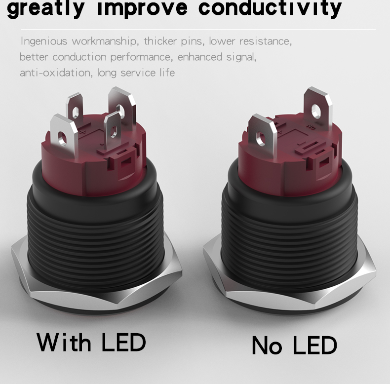 19mm Metal Push Button Switch 15A High Current Self-Locking 1NO Contact Alumina Black Shell IP65 LED Compact Design Control
