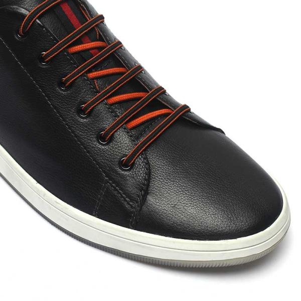 Durable Rubber Outsole Black Mens Leather Sneakers