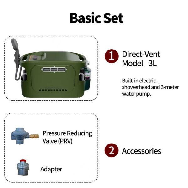 Portable Propane Tankless Water Heater | Instant Hot Water for Outdoor Camping, RV Shower & Off-Grid | Gas Powered 3L