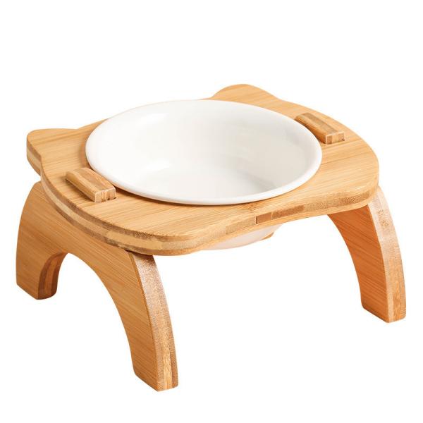Brazil Bamboo Stand Pet Ceramic Bowl 17*14*8.5cm Paws Fish Double Dog Bowl Stand Ceramic Dog Bowls