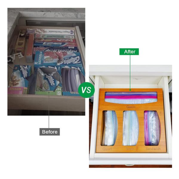 Организатор хранения сумки Ziploc утварей кухни ящика бамбуковый для еды