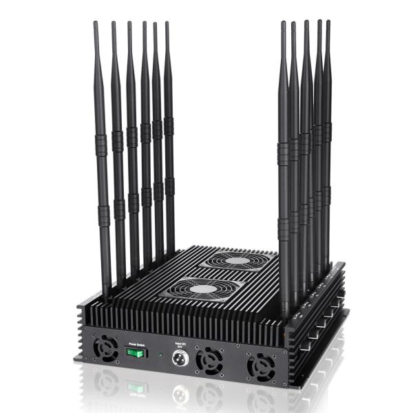 Powerful 12 bands jammer blocks 2G,3G,4G,5G,WIFI,GPSL1 signals with an output power of 100W ,shielding range up to 100m