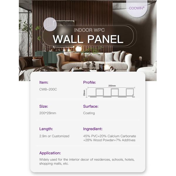 Waterproof wood 200*12mm Interior Wall Paneling Easy Installation CWB200C