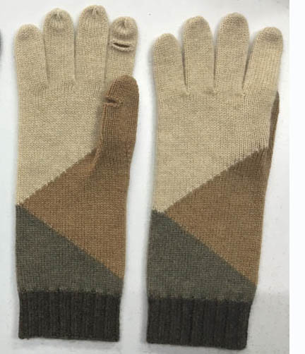 Cashmere Intarsia Knitted Gloves With Fingers / Asymmetric Pattern Open Slit