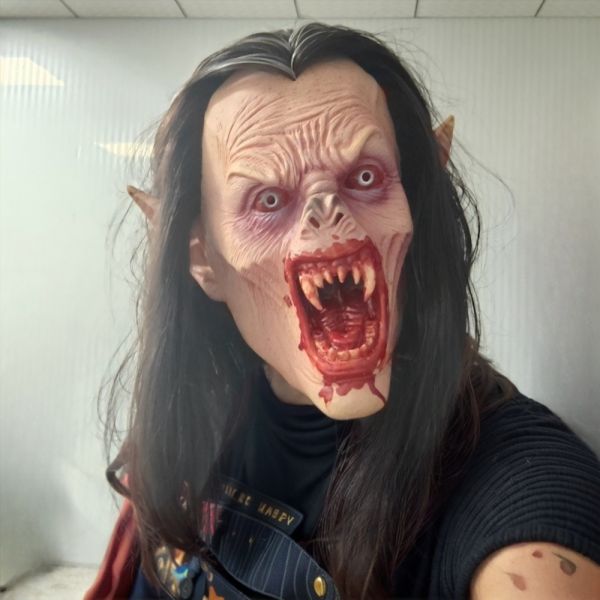 Realistic Vampire Latex Mask with Long Black Hair, Creepy Horror Monster Full Face Mask for Halloween, Haunted House, Cosplay Party, Scary Costume Events, Wholesale Custom Latex Mask Manufacturer