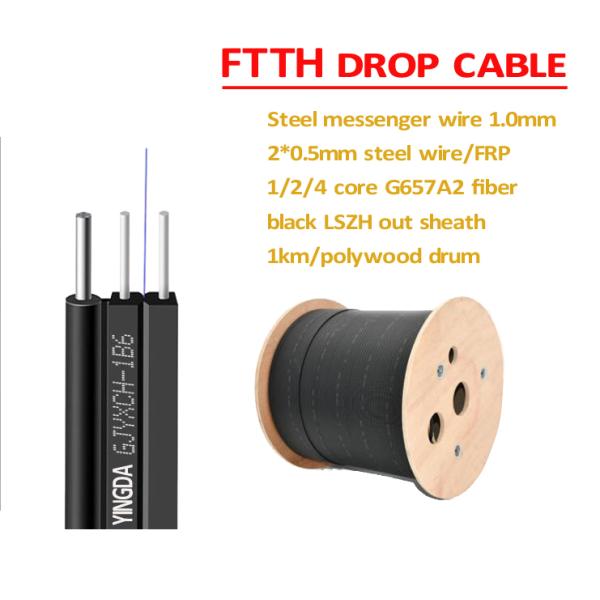 Preto 3 G657A1 do cabo pendente 2x5mm de fio de aço de cabo de remendo do SC de FTTH autossuficiente exterior