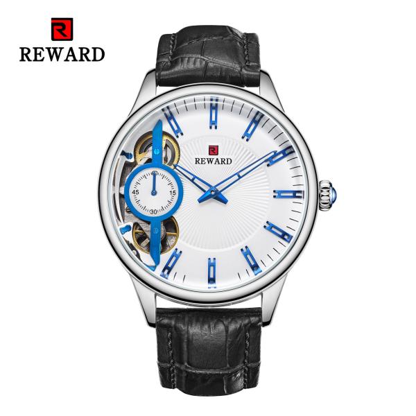 2.5D Mineral Glass Mens Stainless Steel Watches Double Movement Leather Strap