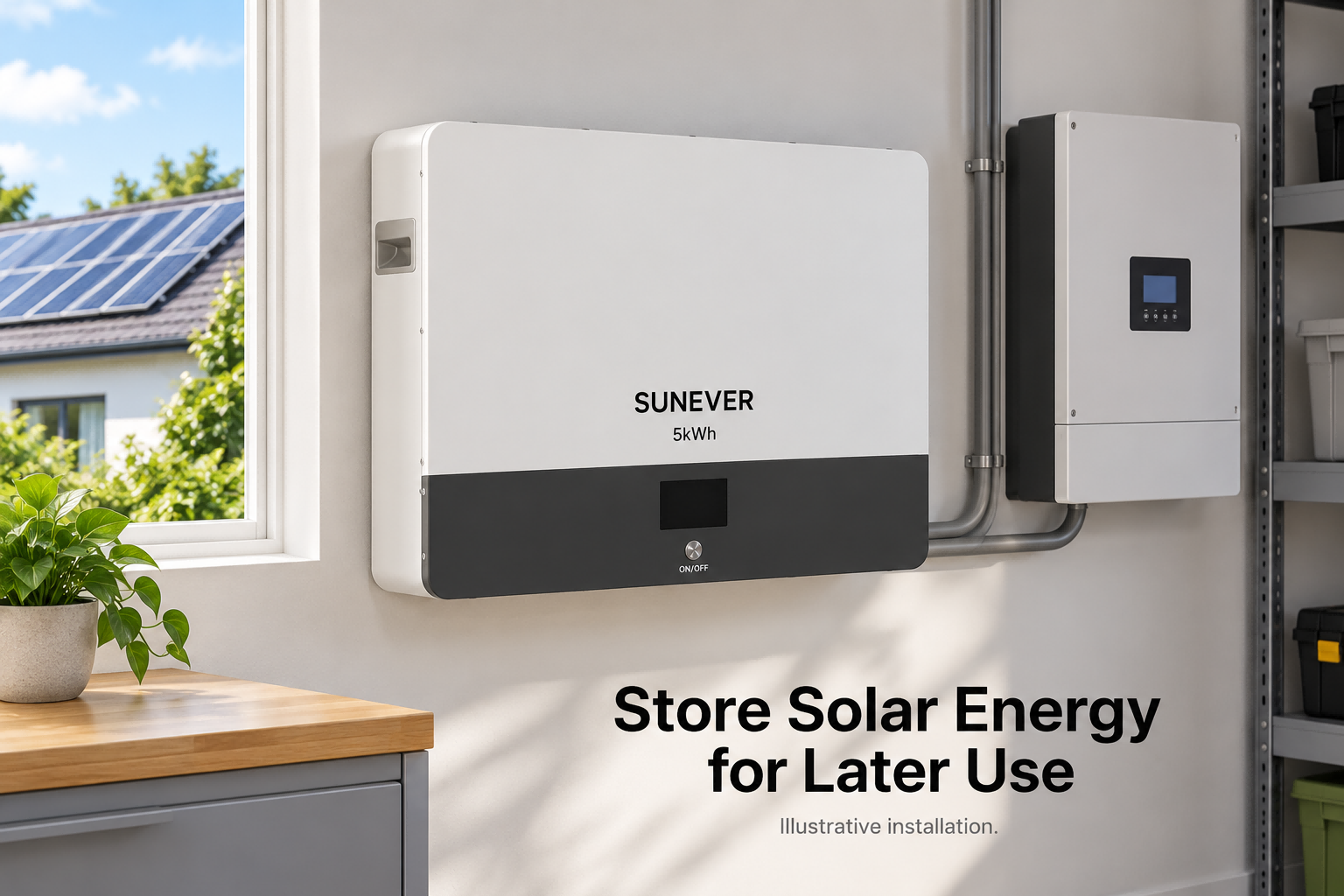 SUNEVER 5kWh Wall-Mounted LiFePO4 solar energy storage battery 51.2V 100Ah for solar battery storage system