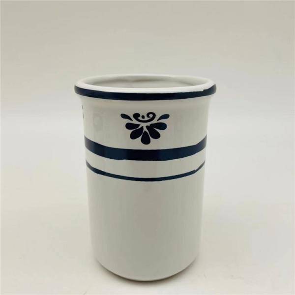 7.6X19.5CM Acessórios Cerâmicos de Banho Conjunto Decal Azul Impressão Dispensador de Sabão Cerâmico Branco