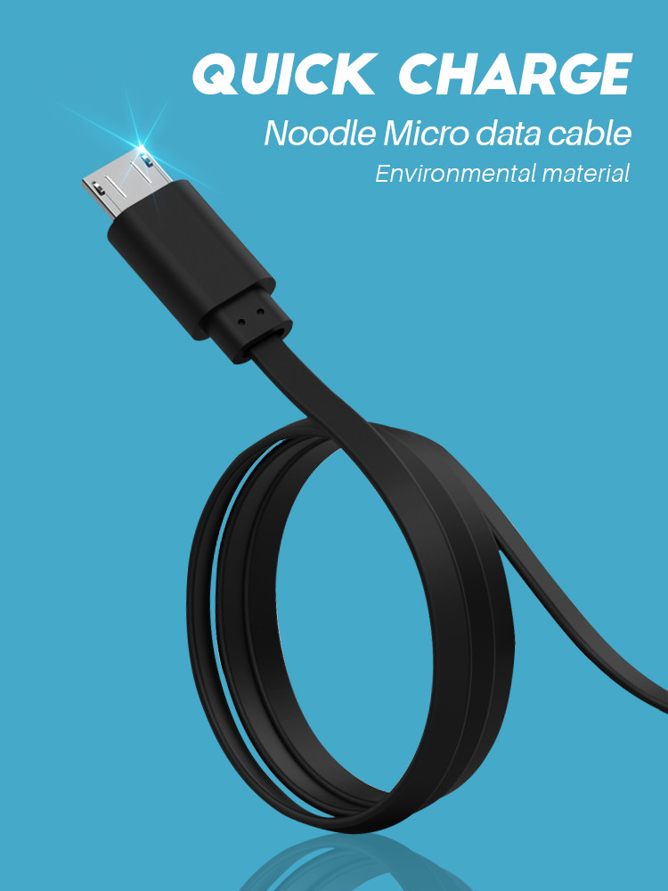 1M 2.4A Micro USB Data Transfer Cable Flat USB Charging Cable