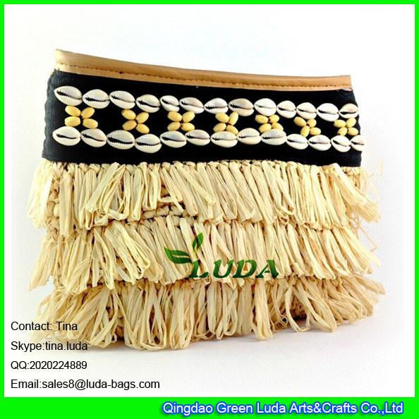 LUDA natural raffia clutch crochet macrame seashell shopper straw clutch handbag