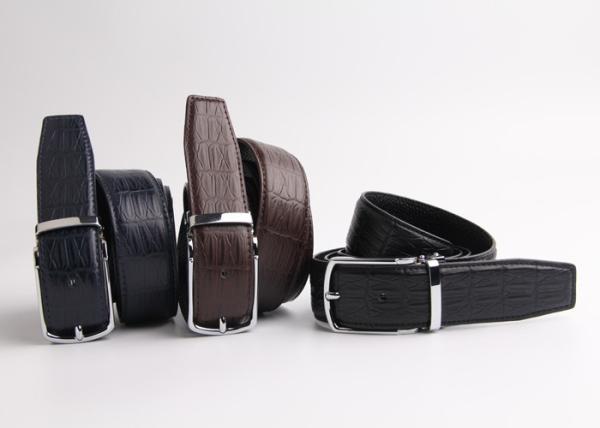 Custom Mens Black And Brown Reversible Leather Belt With Strap Embossed Printing