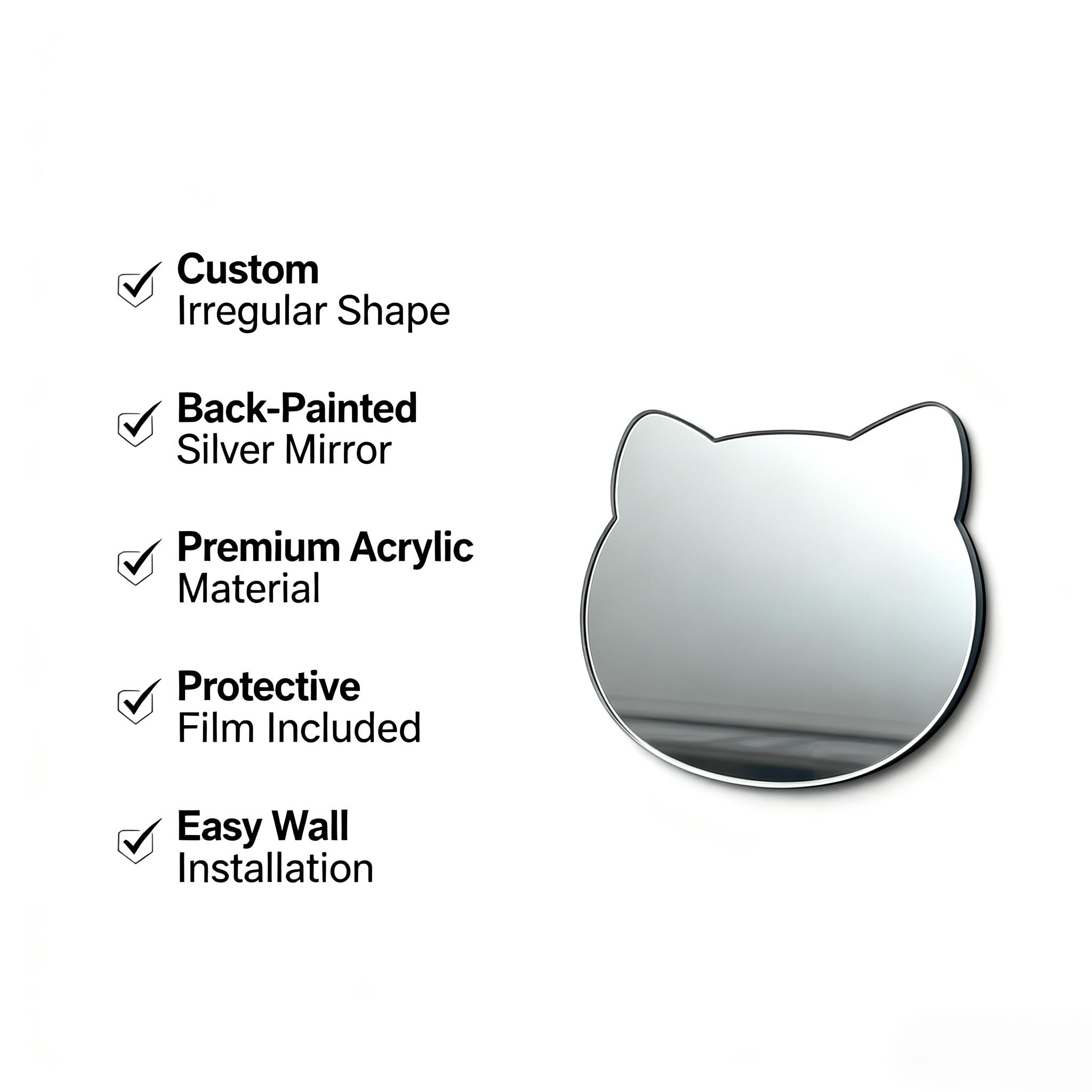 Cat Shaped Self Adhesive Acrylic Mirror Stickers Back Paint Silver Mirror Sheet Cute Animal Mini Mirror Decals For Phone Case DIY Craft Makeup Decor