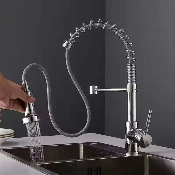2024 Lizhen Commercial Kitchen Faucet Sturdy Brass Spring Pull-Down Tap in Matte Black