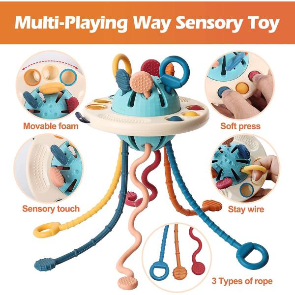 Baby Sensory Montessori Silicone Toy Travel Pull String Activity Toy for Toddlers