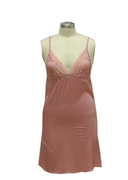 Pink Home Ladies Night Dresses Sleepwear Solid Satin Night Robe With Lace