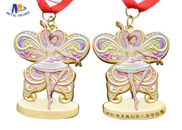 Dancing Medal In 3D Effect Colors Painting for Dancing Girl With Woven Ribbon