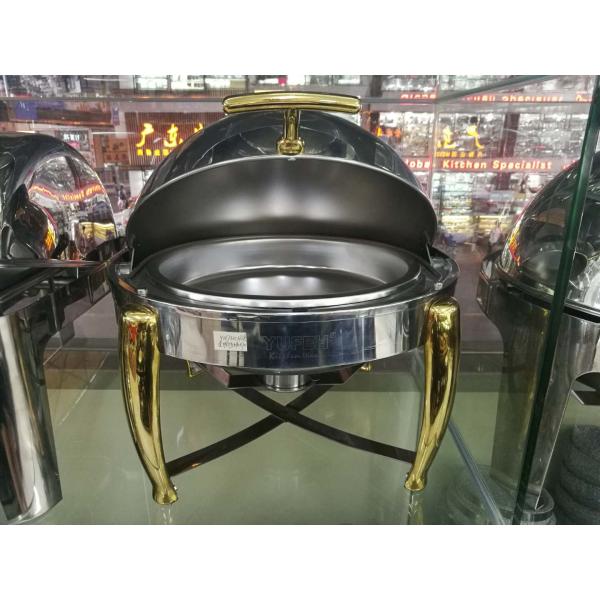 Прочные Коокварес нержавеющей стали, круглая стойка ссаживая блюда верхней части крена с золотыми покрытыми неубедительными стальными ногами